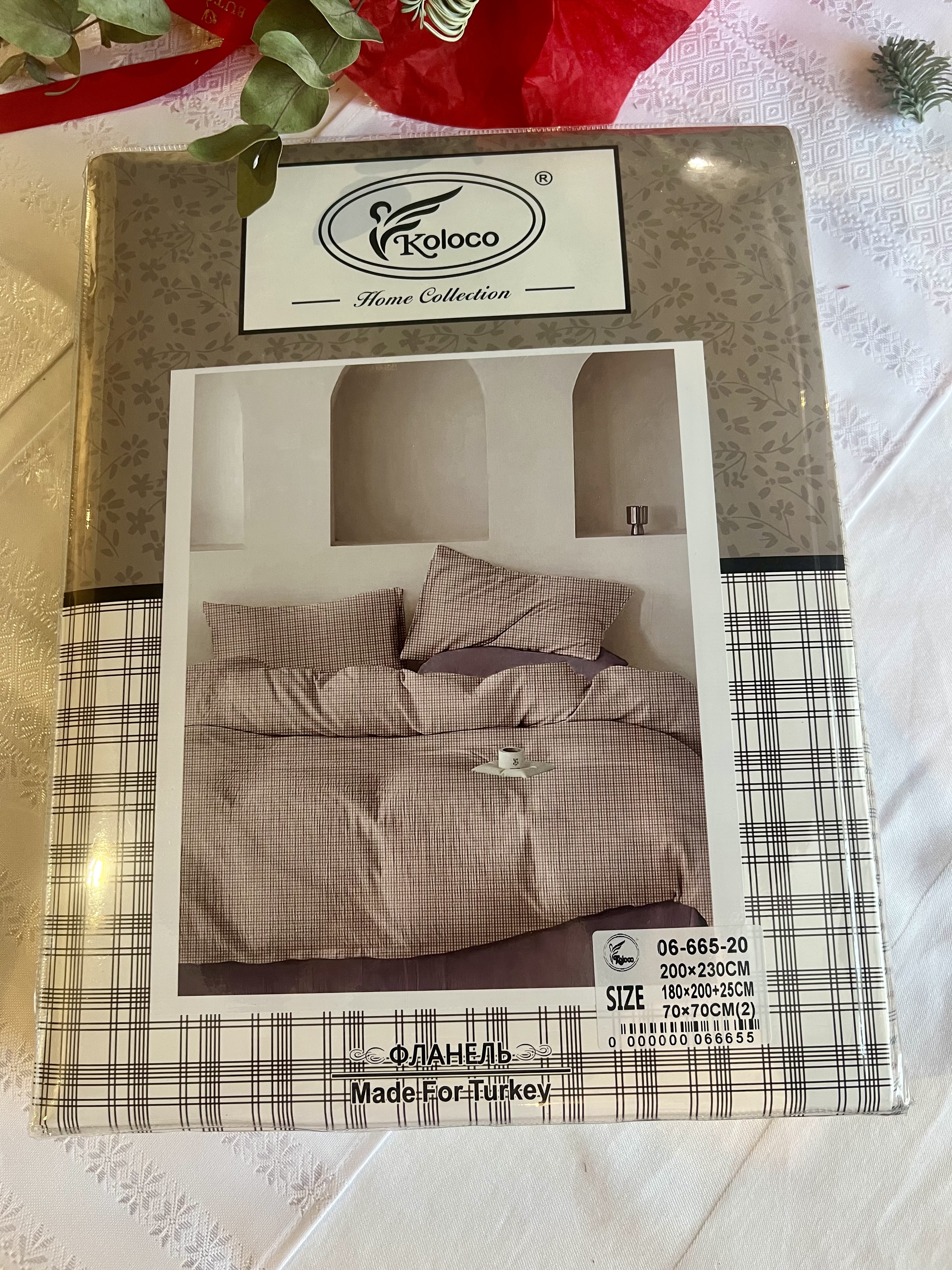 Комплект постільної білизни Koloco "Квітковий Прованс" (Фланель, Євро, простирадло на гумці)